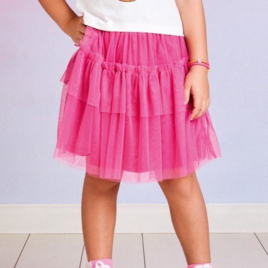 Saia Infantil Feminino Momi Pink de Tule Babados