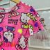 Vestido Saída de Praia Momi Rosa Hello Kitty Corações Neons Manga Babado 