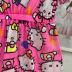 Vestido Saída de Praia Momi Rosa Hello Kitty Corações Neons Manga Babado 