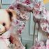 Salopete Infantil Yoyo Rosa Floral Urso Manga Bufante Strass Sobrep.Tule Laço