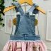 Salopete Infantil Yoyo Rosa Jeans Ursa Laço