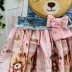 Salopete Infantil Yoyo Rosa Jeans Ursa Laço