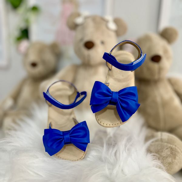 Sandália Infantil Euro Baby Kids Azul Royal de Couro Legítimo com Laço