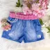 Shorts Infantil Feminino Mon Sucré Fake Jeans com Cós Rosa Elástico