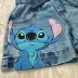 Shorts Infantil Momi Jeans Estampa Stitch Disney Amarração Cintura