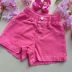 Shorts Infantil Momi Rosa Neon Sarja com Glitter