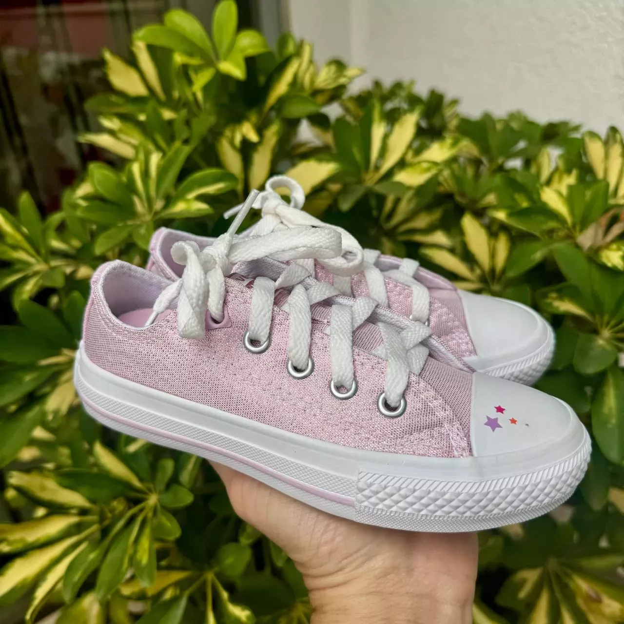 Tênis Infantil Converse All-Star Rosa Metálico Detalhe Estrelas