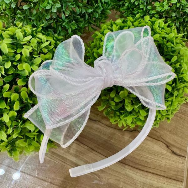 Tiara Infantil Euro Baby Kids Branco Laço Holográfico