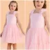 Vestido Festa Petit Cherie Rosa Pastel Ombros Flutuantes Frufru Sobrep.Tule Brilho Laços Lantejoulas