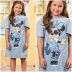 Vestido Infantil Animê Azul Jeans Minnie Disney Jeans Manga Borboleta Strass