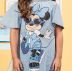 Vestido Infantil Animê Azul Jeans Minnie Disney Jeans Manga Borboleta Strass