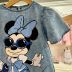 Vestido Infantil Animê Azul Jeans Minnie Disney Jeans Manga Borboleta Strass