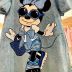 Vestido Infantil Animê Azul Jeans Minnie Disney Jeans Manga Borboleta Strass