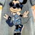 Vestido Infantil Animê Azul Jeans Minnie Disney Jeans Manga Borboleta Strass