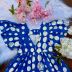 Vestido Infantil Animê Azul POA com Babados Manga Flutuante