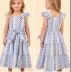 Vestido Infantil Animê Tons de Azul Laise Ombros Flutuantes Amarração Cintura Aplicação flor Strass