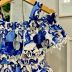 Vestido Infantil Animê Tons De Azul Minnie Azulejos Renda Aplique Strass Disney