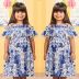 Vestido Infantil Animê Tons De Azul Minnie Azulejos Renda Aplique Strass Disney