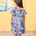 Vestido Infantil Animê Tons De Azul Minnie Azulejos Renda Aplique Strass Disney