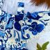 Vestido Infantil Animê Tons De Azul Minnie Azulejos Renda Aplique Strass Disney