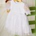 Vestido Infantil Bambollina Branco Sobrep. Tule Flores 3D Paetês Manga Tule Zíper