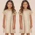 Vestido Infantil Bambollina Dourado Forrado Aplic.Paetês Dourados Mangas e Gola Aplic.Tule