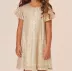 Vestido Infantil Bambollina Dourado Forrado Aplic.Paetês Dourados Mangas e Gola Aplic.Tule