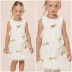 Vestido Infantil Bambollina Em Alfaiataria Off-White Aplic.Tule Poá Laços Dourados Brilho