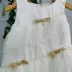 Vestido Infantil Bambollina Em Alfaiataria Off-White Aplic.Tule Poá Laços Dourados Brilho