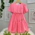 Vestido Infantil Bambollina Rosa Neon Telado Liso Amarração Cintura Laço Babados