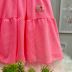 Vestido Infantil Bambollina Rosa Neon Telado Liso Amarração Cintura Laço Babados