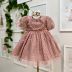 Vestido Infantil Bambollina Rosé Escuro Sobrep. POA Coração Strass