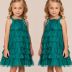 Vestido Infantil Bambollina Verde Kentucky Sobrep.Tule Poá Camadas Laço Lateral Strass Estrela