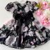 Vestido Infantil de Festa Black Florido com Faixa e Saia em Camadas Petit Cherie   