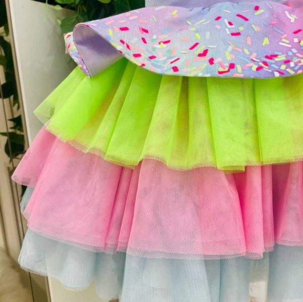 Vestido de Festa Infantil Fantasia Florzinhas Tule e Cetim Candy Colors  Euro Baby na EuroBabyKids