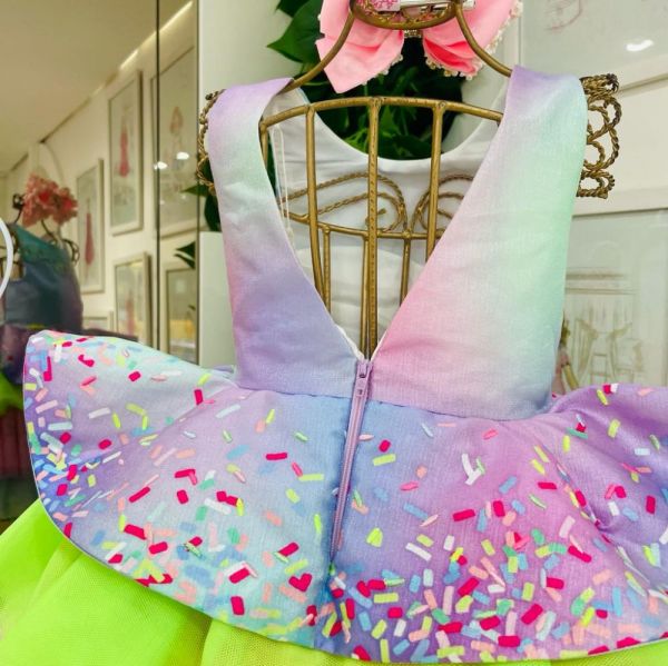 Vestido de Festa Infantil Fantasia Florzinhas Tule e Cetim Candy Colors  Euro Baby na EuroBabyKids