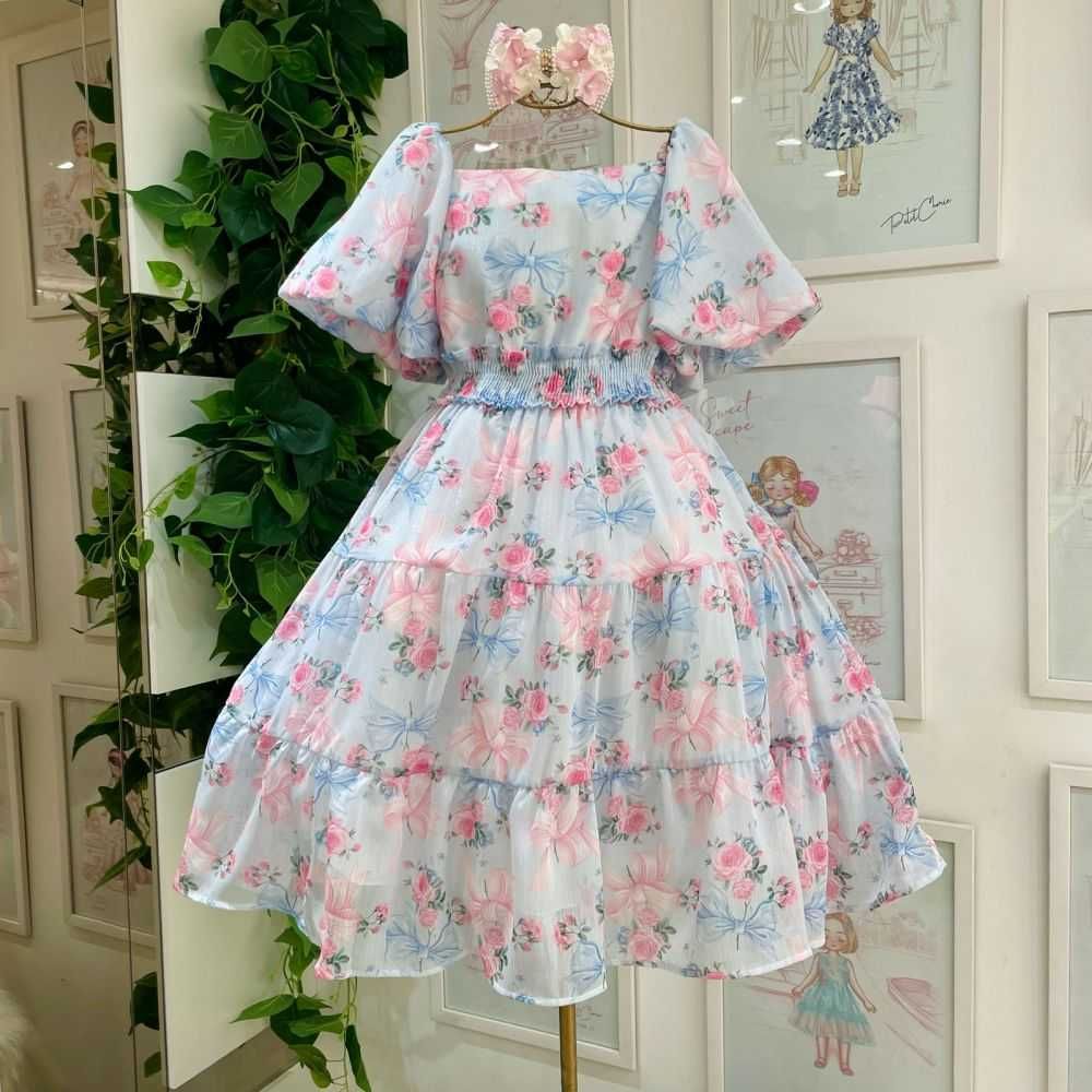 Vestido infantil floral com alças para bebês, roupas de princesa, vestido e  saia para meninas, vestido kawaii