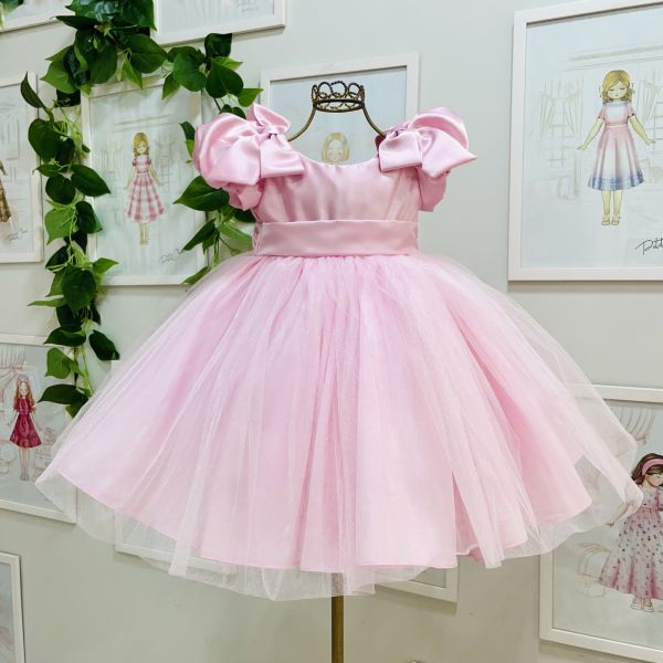 Vestido Laise Luxo Infantil Rosa Bebê Menina Roupa Princesa