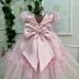 Vestido Infantil de Festa Luxo Kopela Rosa Manga Fru Fru Saia Tule Camadas e Broche Flor