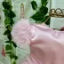 Vestido Infantil de Festa Luxo Kopela Rosa Manga Fru Fru Saia Tule Camadas e Broche Flor