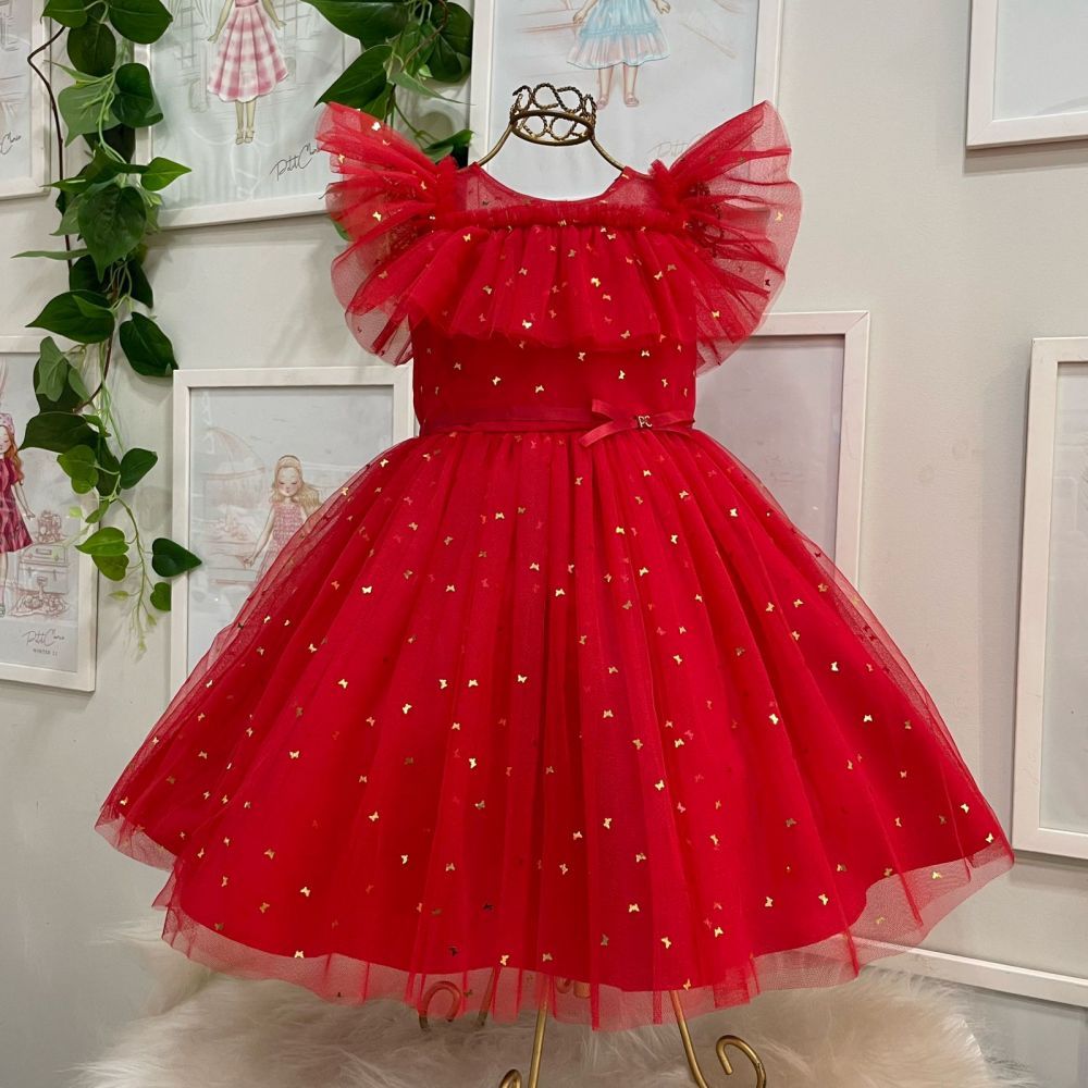 Vestido Infantil de Festa Vermelho Princesa Natal