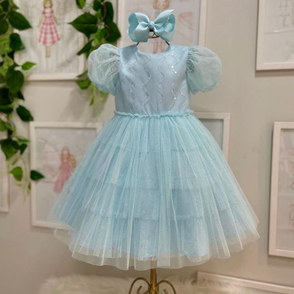 Vestido Marie Longo Manga Princesa Azul Bebe - Roupa Infantil