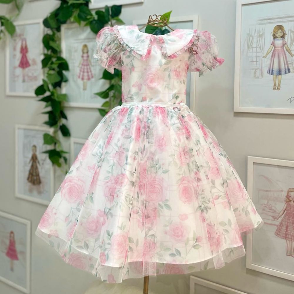 Vestido Infantil Princesa Barrado Moldura Floral Rosa Petit Cherie na  EuroBabyKids