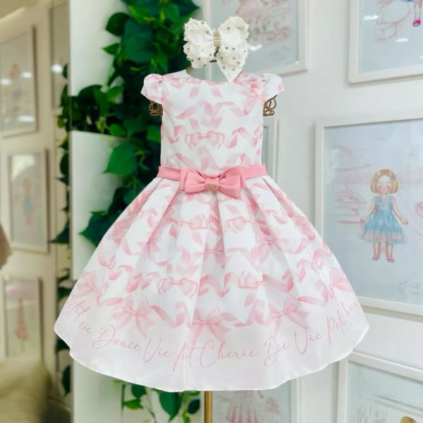 Vestido infantil rosa e hot sale branco