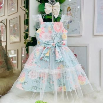 Vestido de Festa Infantil Fantasia Florzinhas Tule e Cetim Candy Colors  Euro Baby na EuroBabyKids