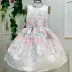 Vestido Infantil de Festa Petit Cherie Duas Peças Off-White Floral Sobrep. Tule Manga Fru Fru