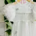 Vestido Infantil de Festa Petit Cherie Duas Peças Off-White Floral Sobrep. Tule Manga Fru Fru