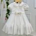 Vestido Infantil de Festa Petit Cherie Off-White Gola Boneca Bordada Paetês Brilho Manga Bufante