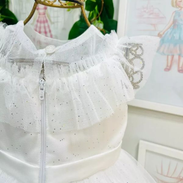 Vestido Infantil De Festa Petit Cherie Off White Sobrep. Em Tule Com ...