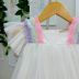 Vestido Infantil de Festa Petit Cherie Off-White Sobrep. Tule Brilho Rosa Verde e Lilás